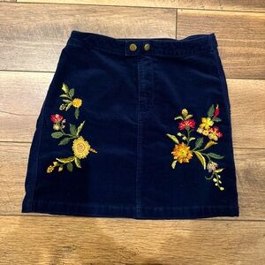 Mossimo Women Skirt Size XS Blue Corduroy Floral Embroidered Mini Cottage Core